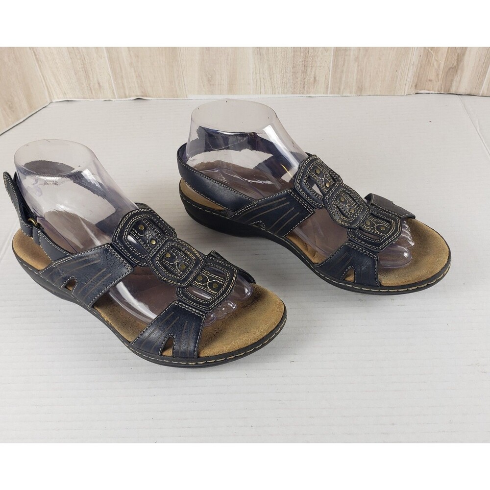 Clarks Women's Leisa Janna Brown Leather Strappy Sandals 8 Comfort Shoes